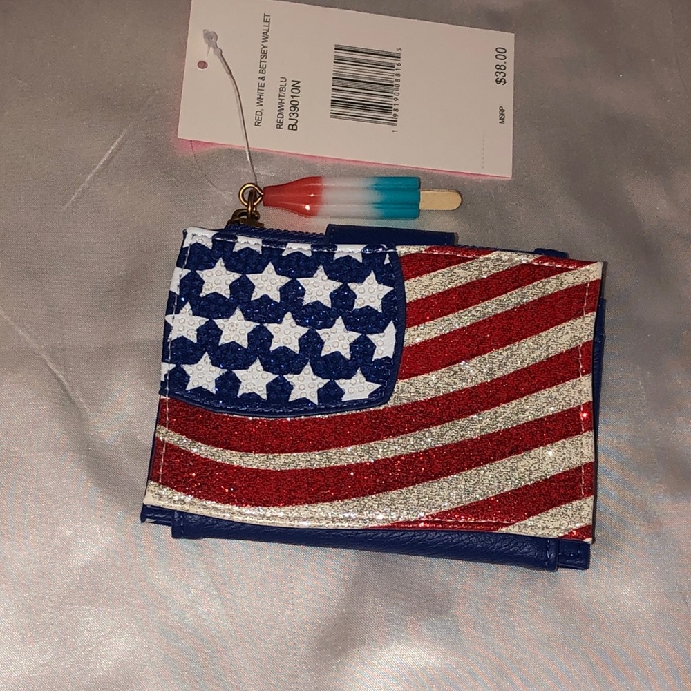 Betsey Johnson Red White & Betsey Red, White & Blue Flag Bifold Wallet NWT